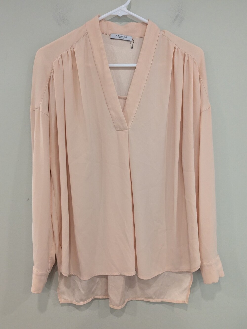 MM Lafleur Peach Long Sleeve Notch Neck Blouse Size Small